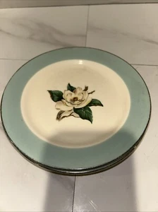 Vintage Lifetime China 4 piatti pane turchese magnolia 6” tondo MCM 1957 - Foto 1 di 4