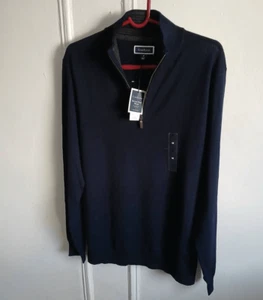 Club room mens medium 1/2 zip merino wool classic navy blue fine wool sweater - Picture 1 of 8