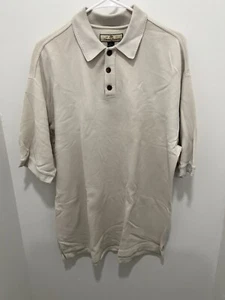 Tommy Bahama Shirt Adult L Beige Golf Polo Ribbed Silk Cotton Casual Mens - Picture 1 of 6