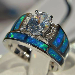 2pcs/set Charm 925 Silver Plated Ring Cubic Zircon Women Wedding Jewelry Sz 5-10 - Picture 1 of 8