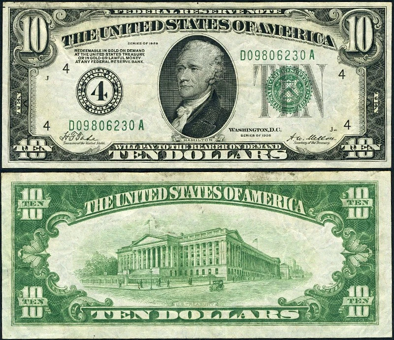 FR. 2000 D $10 1928 Federal Reserve Note Cleveland D-A Block VF+ - Image 1 of 3