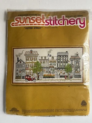 Vintage Sunset Stitchery Crewel Embroidery Kit "Center Street" 2226 - Image 1 of 4