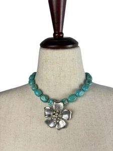 Collar Codi Plata Turquesa Piedra Estrás Colgante Grande Palanca Occidental - Imagen 1 de 4