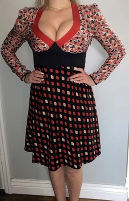 Винтажный Y2K Catherine Malandrino шелк многоцветный геометрический узор, инди, дизайнер - Изображение 1 из 4