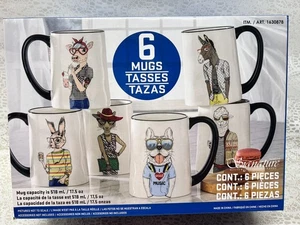 Hipster Animal Mugs 17.5 oz Signature Housewares Set of 6 BRAND NEW IN BOX - Picture 1 of 7