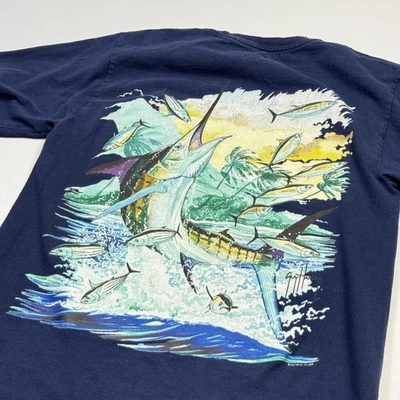Guy Harvey Shirt Mens Small Navy Pocket Graphic Marlin Fishing AFTCO T-Shirt - Image 1 of 4