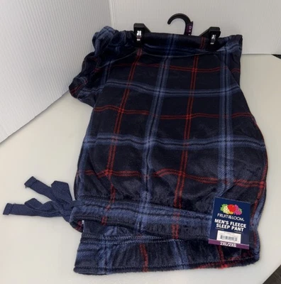 Fruit Of The Loom 抓绒睡眠休闲裤 2XL 纽扣抽绳口袋格子 — 第 1/4 张图片
