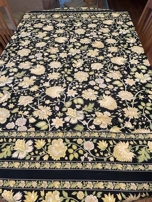 April Cornell Floral Round Tablecloth~Black & Yellow ~Cottage Core~ 78"~Cotton - Image 1 of 4