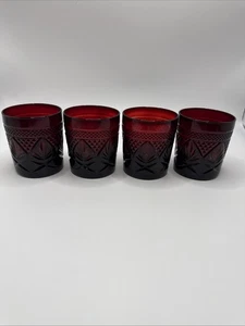 Vtg Cristal D’Arques Durand Luminarc France Ruby Red Rocks Glasses Set of 4 EPOC - Picture 1 of 4