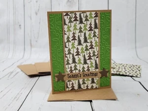 Season's Greetings Greeting Card Kit #13 [Lot of 4, Handmade Rustic Trees] - Picture 1 of 6