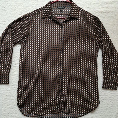 Para Hombres Banana Republic Botón Marrón Negro Estampado Geométrico 100% Poliéster  Foto 1 de 4