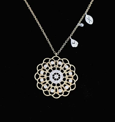 Meira T 14k Yellow White Gold Pave Diamond Flower Mandala Style Pendant Necklace - Image 1 of 4