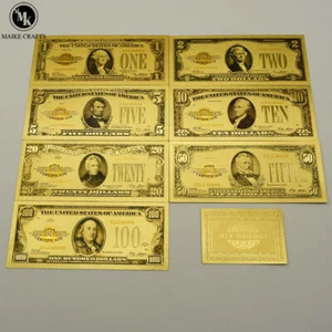Juego de 7 gifs de billetes de papel de oro de 1-100 dólares estadounidenses edición del año 1928 - Imagen 1 de 9