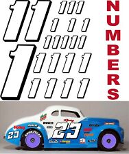 WHITE w/Black (#1's) Racing Numbers Decal Sticker Sheet 1/8-1/10-1/12  RC Models
