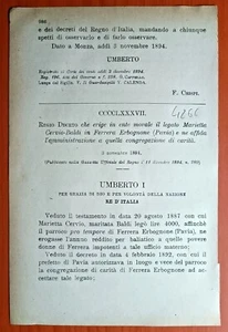 Ferrera Erbognone 1894, Regio Erlass Concentra Kongregation Der Carita' - Bild 1 von 1