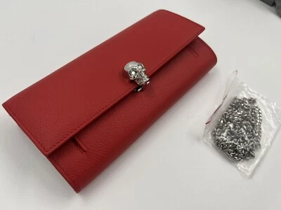 ALEXANDER MCQUEEN LUST RED LEATHER WALLET ON CHAIN CROSSBODY BAG PURSE RP £745 - Image 1 of 4