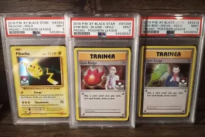 Pikachu XY202 Blaine XY209 Giovanni XY210 Gym Badge Holo Pokemon - PSA 9 MINT - Picture 1 of 2
