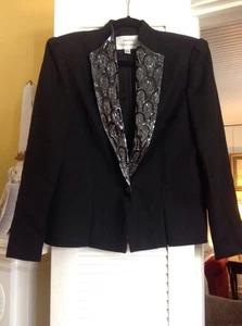 Nolan Miller Dynasty Collection Black Wool Jacket , Rinestone Collar , Size 12 - Picture 1 of 7