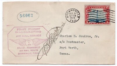 1929 First Flight Cover March 9 Brownsville TX to Dallas Postmaster Signed - Image 1 of 2