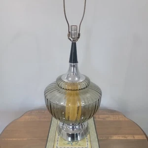 Vintage Mid-Century Smoky Glass and Chrome Table Lamp Lighted Base - Picture 1 of 6