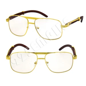 Herren quadratisch Gold Metallrahmen Vintage Brille Retro Hip Hop klare Linse #377 - Bild 1 von 4