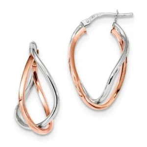 14k 14kt Two-Tone Rose & Yellow Swirl Hinged Hoop Earrings 29 mm X 16 mm - Picture 1 of 2