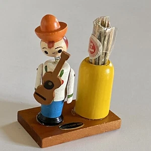 Vtg Knotts Berry Farm Wood Toothpick Holder Man Playing Guitar Bobble Head Japan - Picture 1 of 13