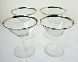 Duncan & Miller PLATINUM BAND Champagne Tall Sherbet Crystal Glass Set of 4 - Picture 1 of 12