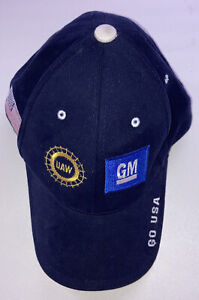 UAW GM Baseball Hat Cap Blue With Red Go USA 100% Cotton Twill J.J. Jinkleheimer