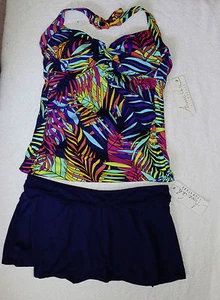 Anne Cole Skirted Halter Underwire Tankini Size 38B/C cup/14 Navy Skirted Sz L - Picture 1 of 1