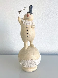 13" Ivory Beige Glitter Snowman Christmas Ornament Holiday Collectible Figurine - Picture 1 of 9