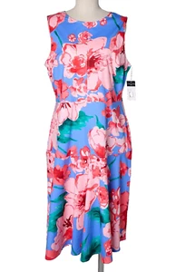 Tahari ASL Floral Midi Dress 14 A-Line Baby Shower Wedding Guest Vacation Resort - Picture 1 of 10