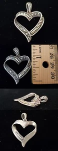 Vintage Art Deco Style Sterling Silver Large Heart Marcasite Pendant Charm pt198 - Picture 1 of 1