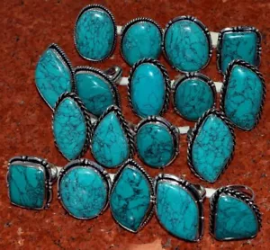 Turquoise Gemstone 925 Sterling Silver Plated Wholesale Rings Lot For Gift MOM - Picture 1 of 3