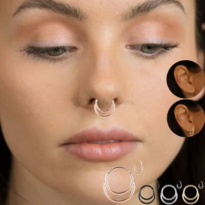 1pc Double Segment Cartilage Hinged Hoop Nose Piercing Surgical Stainless Steel - Picture 1 of 60