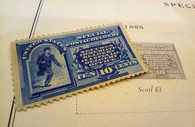 1885 10 Cent Ten US USPS Special Postal Delivery Stamp Scott E1 OG MH - Image 1 of 4