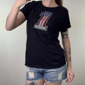 T-shirt Harley Davidson USA 2011 strass stampa grafica numero uno 1 top - Foto 1 di 10