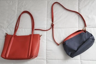 Expressions NYC 2in1 Handbag/Shoulder Bag, Burnt Orange, Dk. Blue/Polka Dots - Image 1 of 4