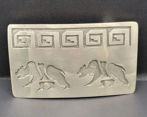Sterling Silber Hopi Indianer zwei Bären/Wellen Gürtelschnalle Vintage - Bild 1 von 6