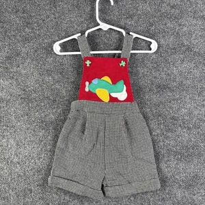 Vintage 1980er Ruth Scharf Gingham Flugzeug bestickt Einteiler Pullover Overall 12M - Bild 1 von 10