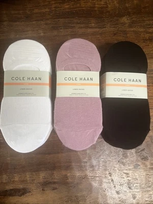Lot of 3 Cole Haan Ladies' 3x 8 Pair Liner Sock size 4-10. Black,white and Multi - Image 1 of 4