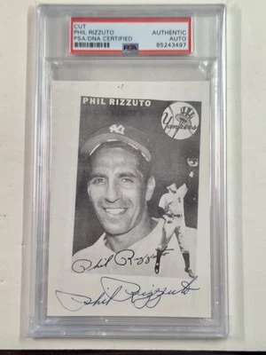 PHIL RIZZUTO NY YANKEES SIGNED AUTO SLABBED PHOTO CUT 3.5X5 PSA/DNA CERT#3497 - Image 1 of 3