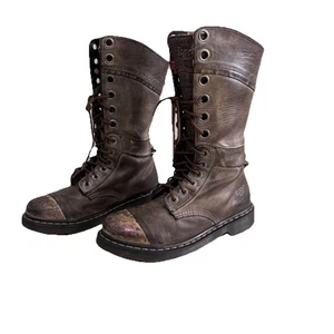 Dr Martens Schnürschuhe Triumph Größe US 10 L Blumenfutter Fold Over grau Leder - Bild 1 von 18