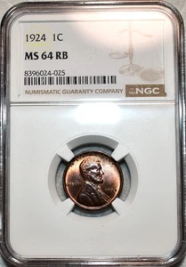 NGC MS-64 RB 1924-P Lincoln Cent, Razor-Sharp, Red-Brown specimen - Picture 1 of 2