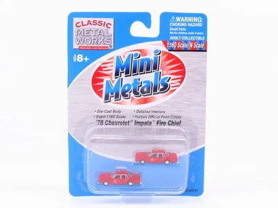 N Scale CMW Mini Metals 50247 78' Chevy Impala Fire Chief Car 2-Pack - Image 1 of 4