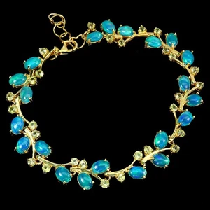 925 Sterling Silver Bracelet Oval Blue Opal 6x4mm Peridot Gemstone Jewelry 7in - Picture 1 of 14