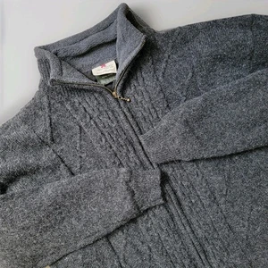 Carraig Donn Aran Sweater Men's L Gray Wool Full Zip Cable Knit Irish Fisherman - Picture 1 of 16