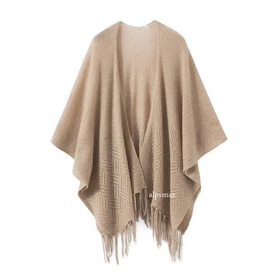 Women's Tassel Shawl Outerwear Cloak Hooded Sweater Cashmere Knitted Scarf Tops - Изображение 1 из 4