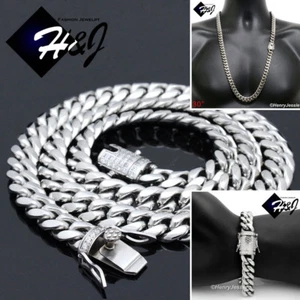 30"Stainless Steel 12mm Silver Cubic Zirconia Miami Cuban Bracelet Necklace*158 - Picture 1 of 6