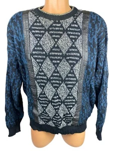 Vintage Michael Gerald Mens Crew Neck Sweater Blue/Blk Sz L Acrylic Long Sleeves - Picture 1 of 3
